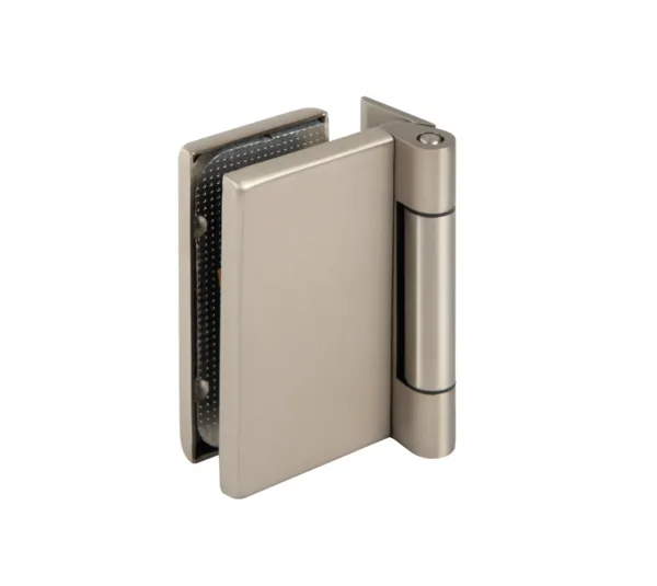 Frame glass door hinge with screw-on plate, angular