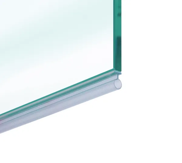 Self-adhesive shower door seal with lower bellows