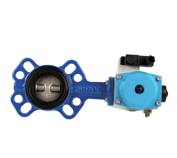 Wafer type butterfly valve, pneumatic with solenoid valve