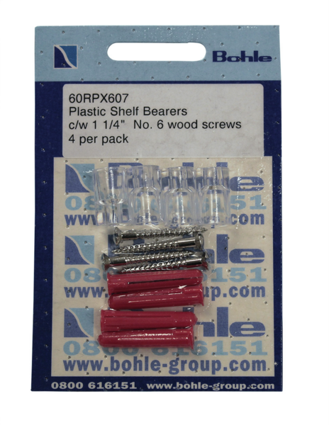 Shelf bearers, plastic, 1 1/4" no. 6 wood screws