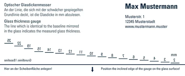 Optischer Glasdickenmesser mit Kundenlogo einfarbig Optischer Glasdickenmesser mit Kundenlogo einfarbig