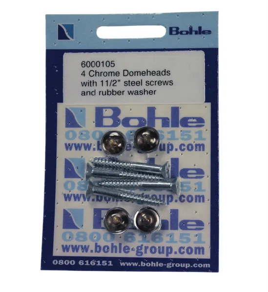 Domeheads, chrome, 1 1/2" screws, washers