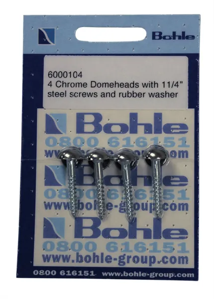 Domeheads, chrome, 1 1/4" screws, washers